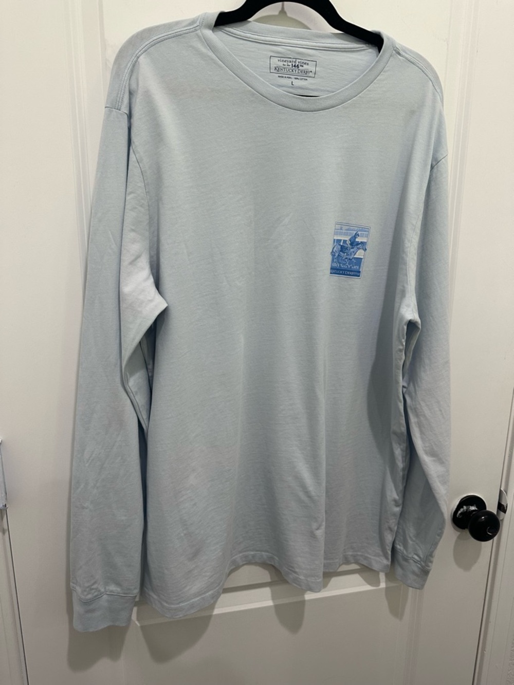 Vineyard Vines Kentucky Derby 146th Light Blue Long Sleeve Crewneck Tee SZ L